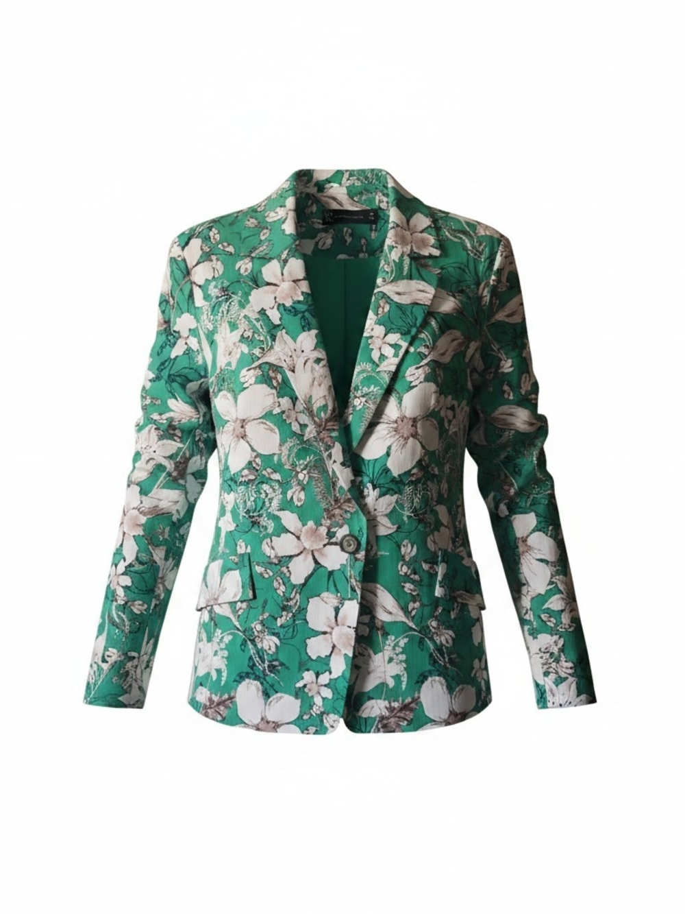New York & Company Green Floral One-Button Blazer